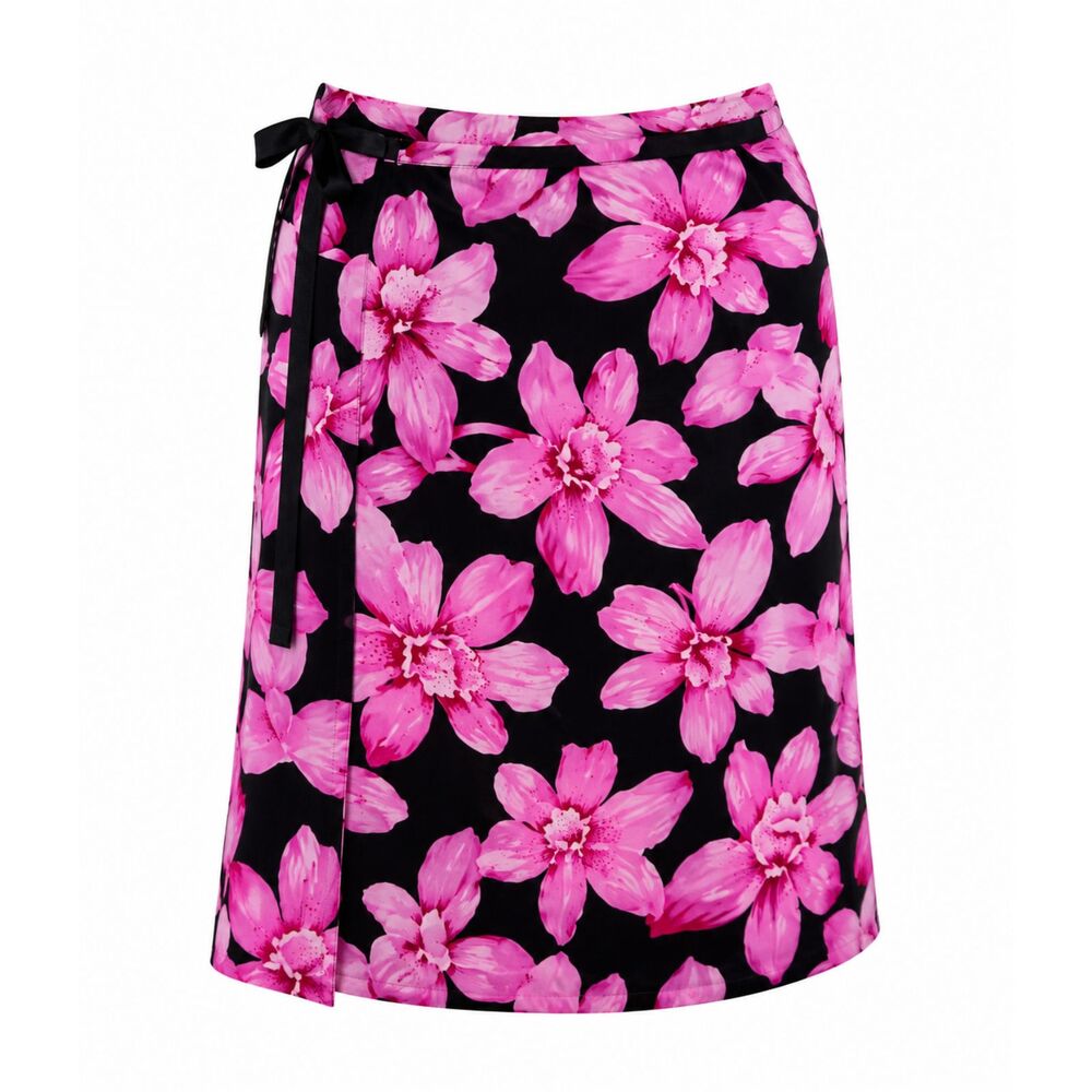 Maximo Pink Floral Wrap Skirt Black Tropical Print Women's Plus Size 14P